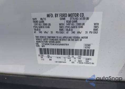 2016 Ford Explorer Xlt from USA, damaged, VIN 1FM5K7D83GGA60781